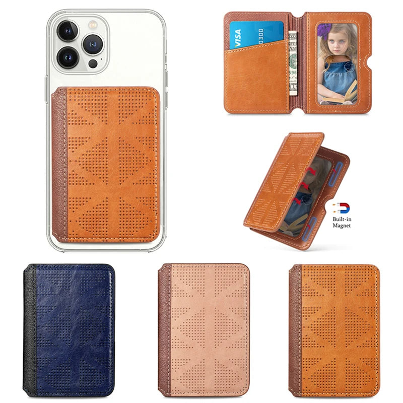 Magnetic PU Leather Card Holder Wallet Sticker for Smartphones