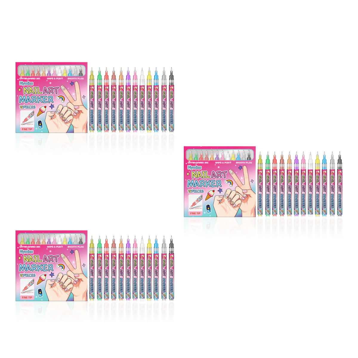 Nymixa 12-Color Nail Art Marker Pen Set – Fine Tip Quick Dry