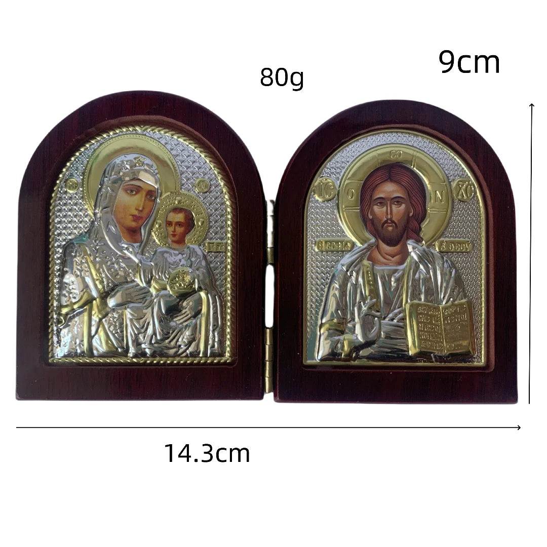 Jesus & Virgin Mary Wood Orthodox Icon | Religious Gift Decor