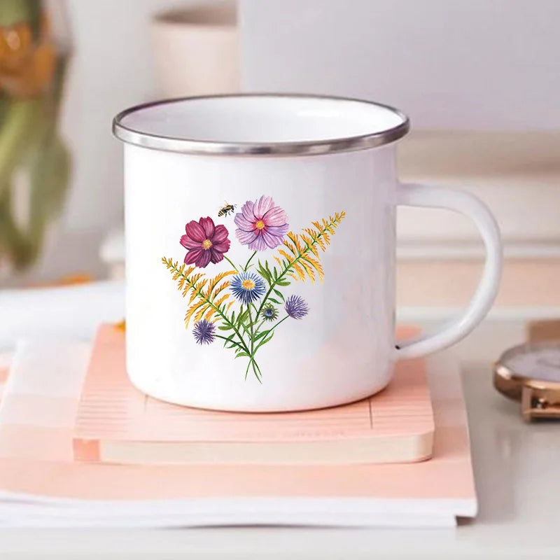 Floral Print Enamel Mug – Camping & Travel Coffee Cup