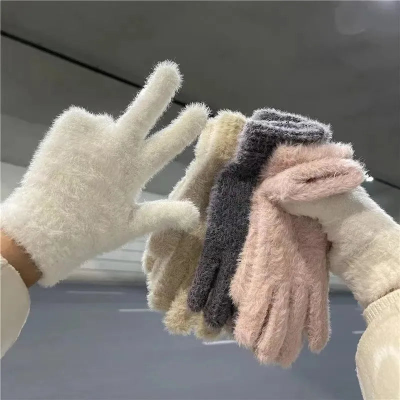 Women's Winter Warm Plush Velvet Gloves – Windproof Knit