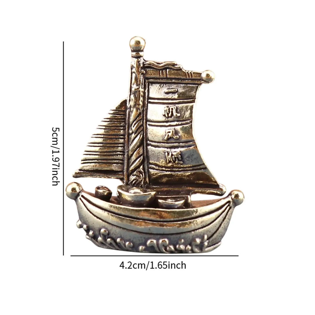 Brass Sailboat Miniature Figurine | Feng Shui Tabletop Décor