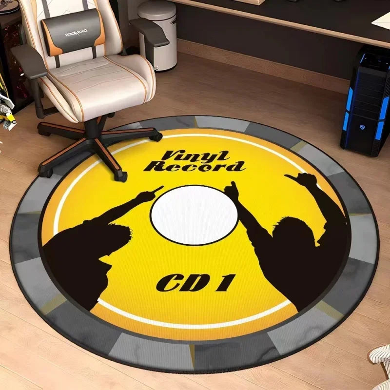 Round Music Rug – Vinyl Record & Microphone Design | 3 Sizes