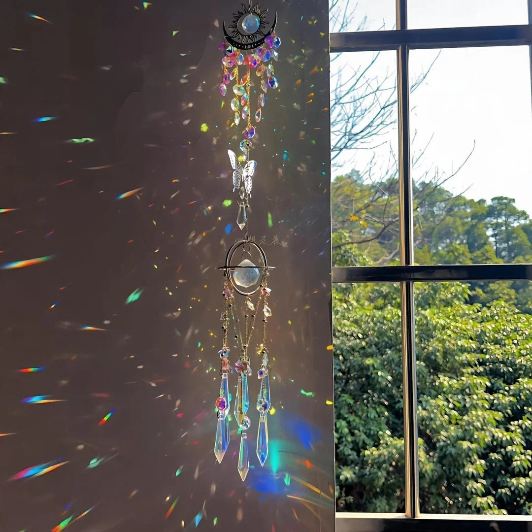 Celestial Sun & Moon Suncatcher Wind Chime | Iridescent Crystal