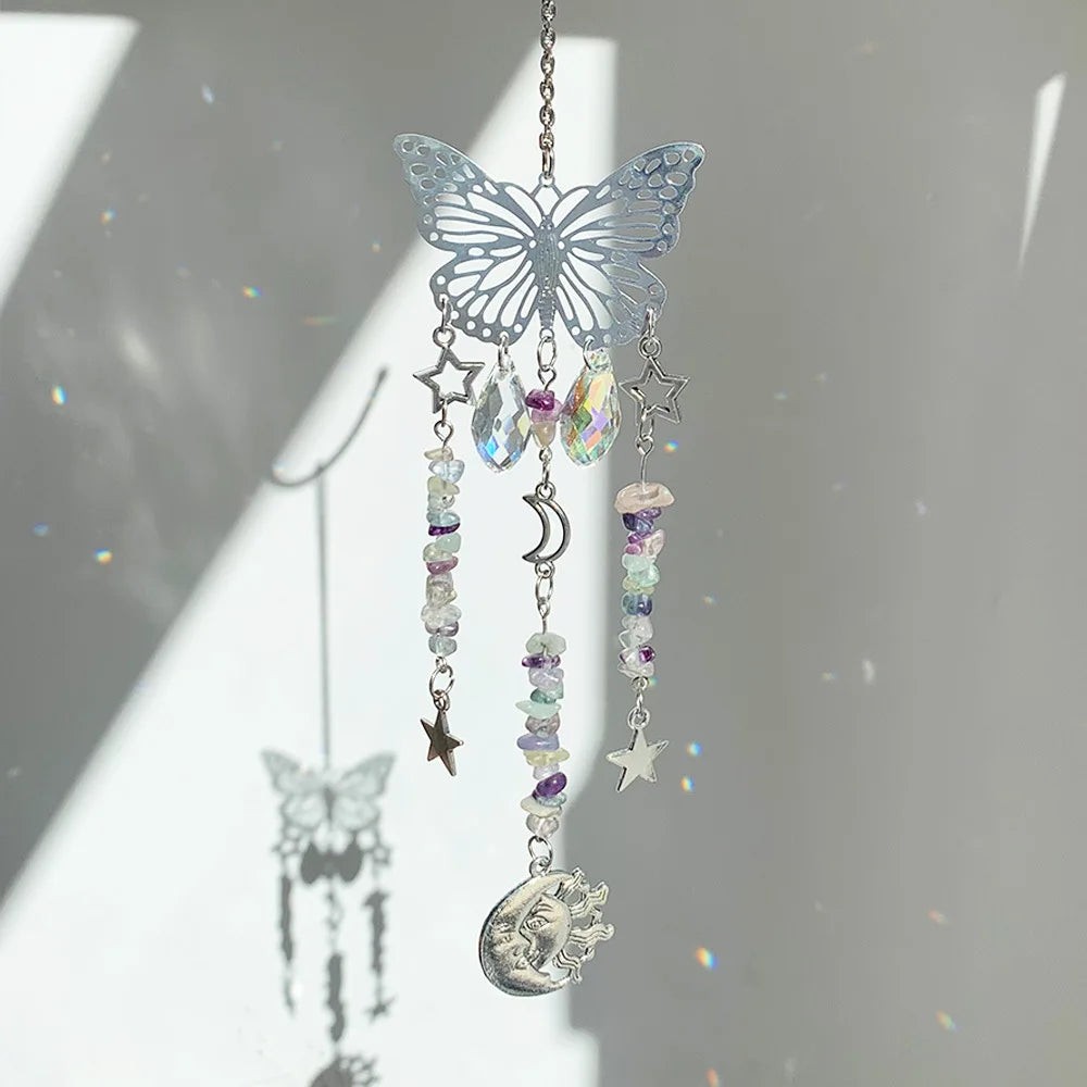 Butterfly Crystal Sun Catcher – Gemstone, Moon & Star Charms