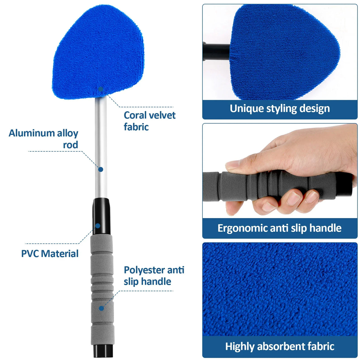 Car Windshield Cleaner – 18.5" Adjustable Handle & 180° Rotating Head