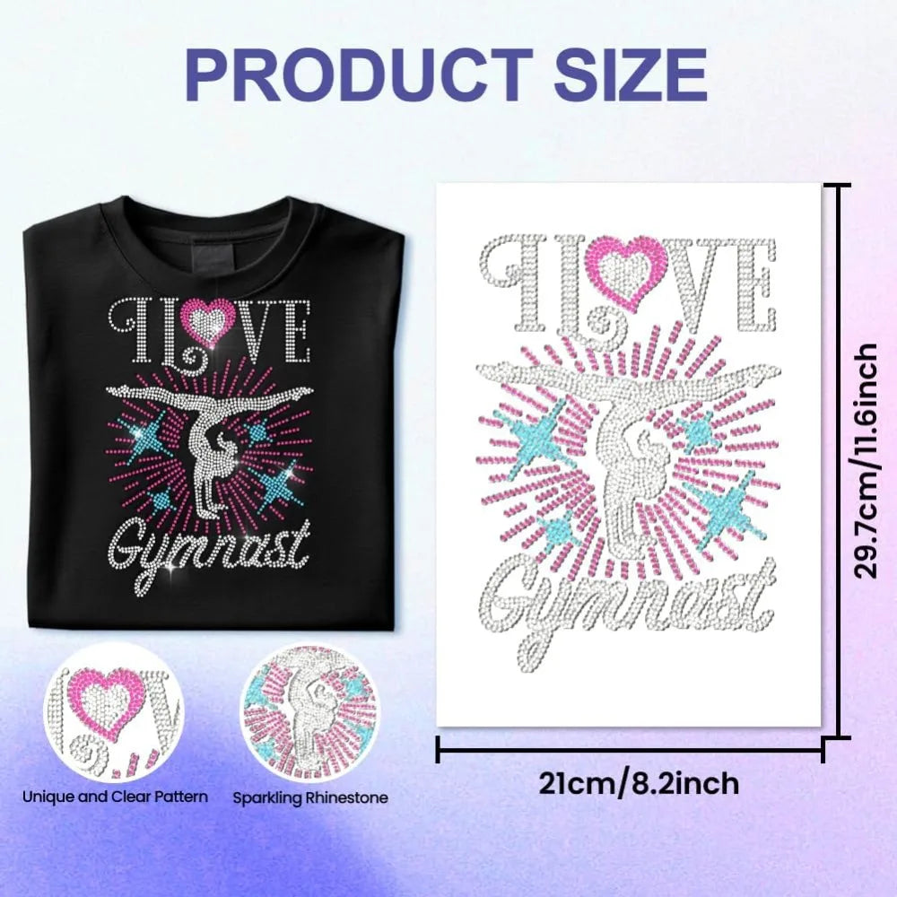 Rhinestone Iron-On Gymnast Patch – Large Hotfix Bling Transfer 11.6"