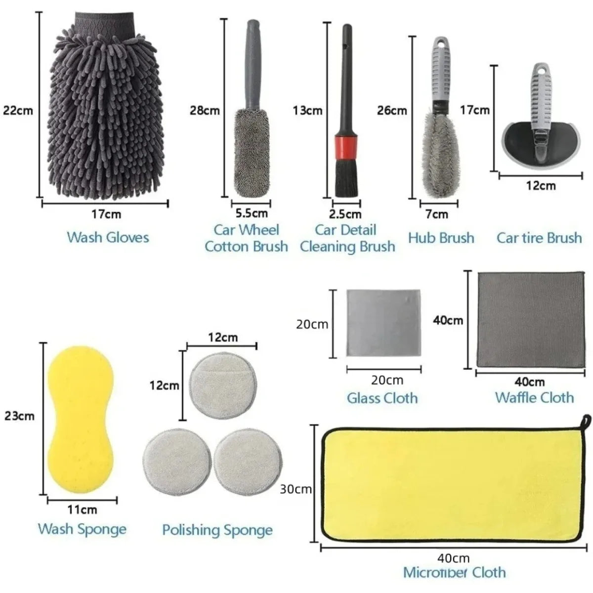 Auto Detailing Kit – Wax Applicator, Microfiber Towels & Tire Brush