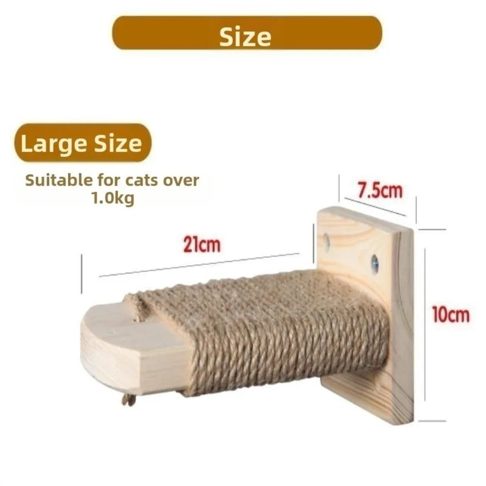 Wooden Wall-Mounted Cat Climbing Shelf & Sisal Scratcher