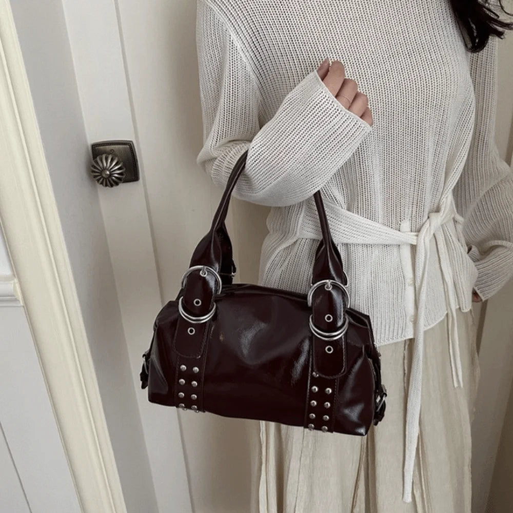 Y2K PU Leather Rivet Shoulder Bag – Women's Fashion Tote