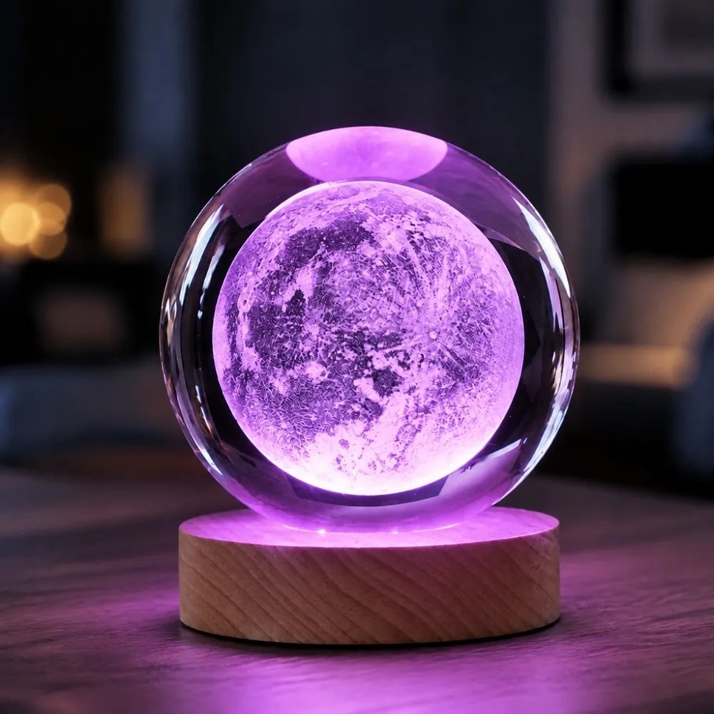 Moon Crystal Ball Night Light – 3D Engraved USB LED Lamp