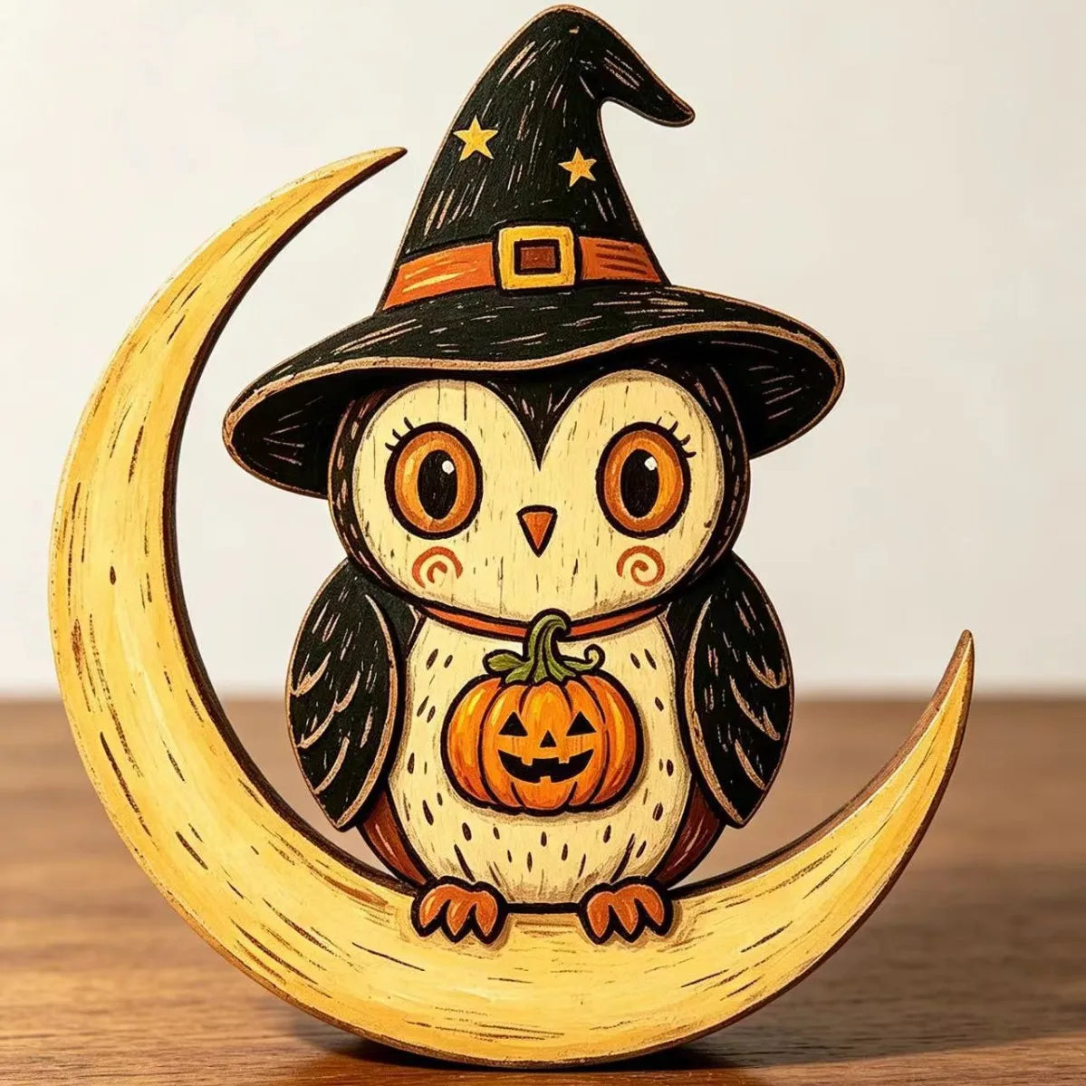 Halloween Wooden Figurines – Owl Ghost Pumpkin & Vampire Cat
