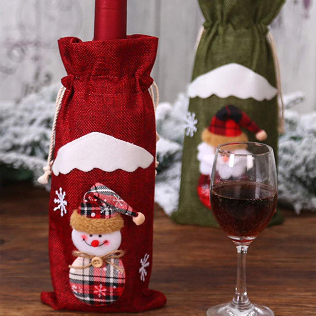 Christmas Linen Wine Bottle Cover Bag | Festive Gift Wrap