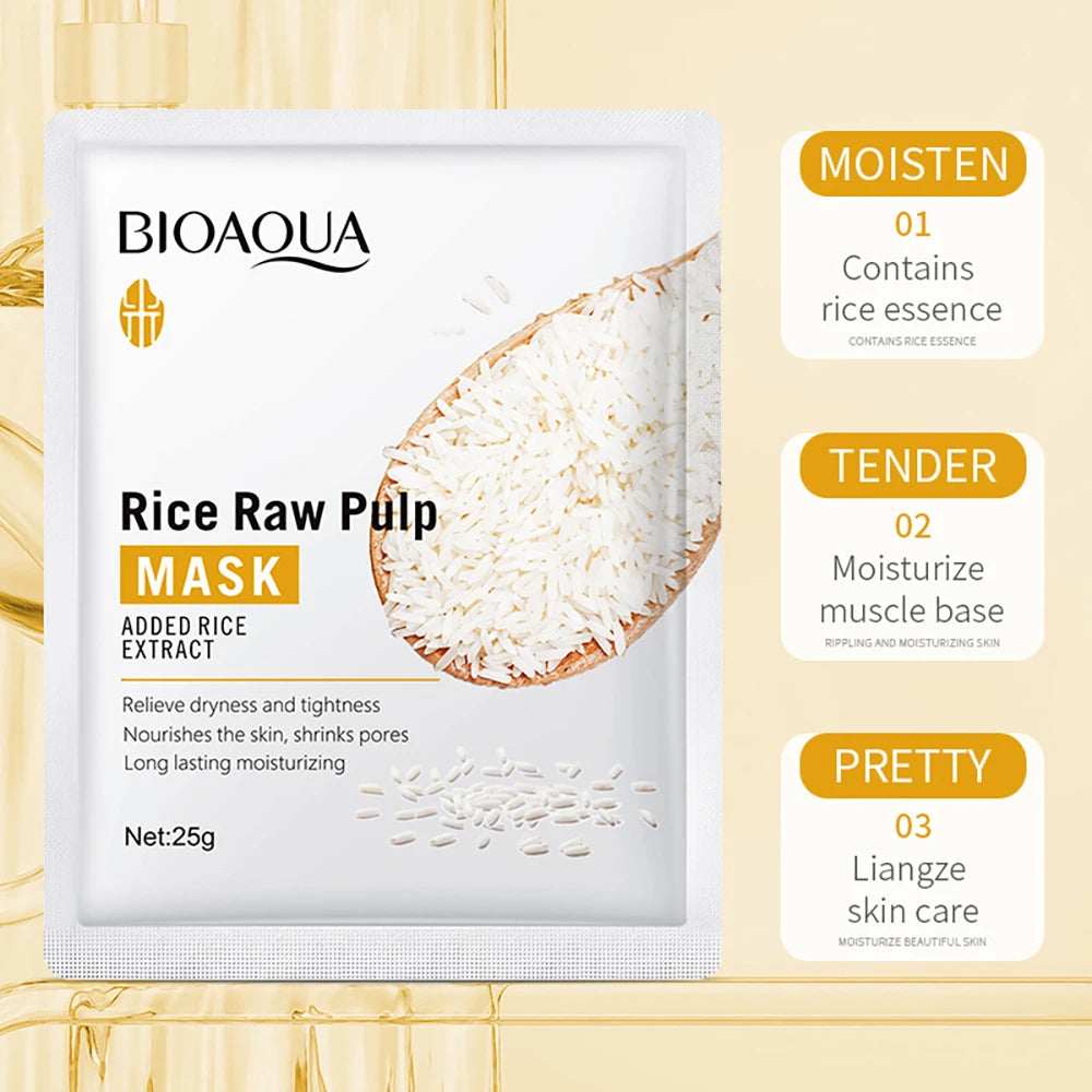 LAIKOU Rice Raw Pulp Essence Face Mask – 10 Pack K-Beauty