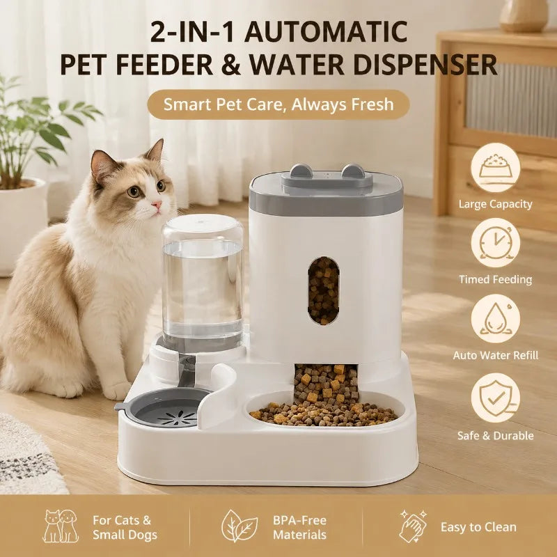 2-in-1 Automatic Gravity Pet Feeder & Water Dispenser