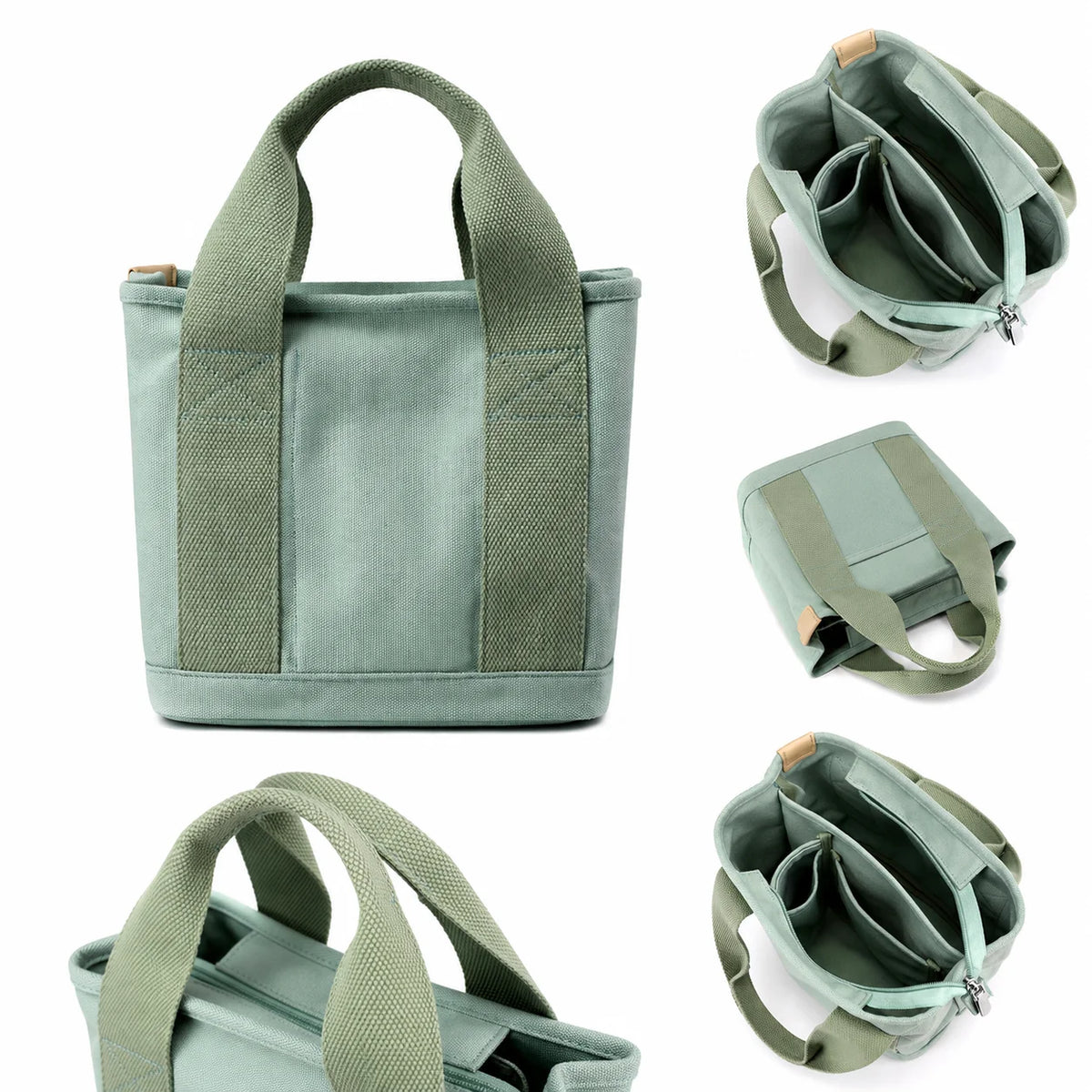 Women's Small Canvas Tote Bag – Zippered Multi-Compartment