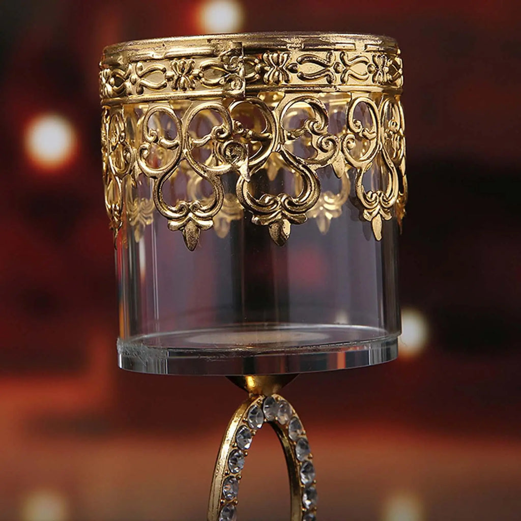 Golden Crystal Glass Candle Holder | Wedding Table Centerpiece
