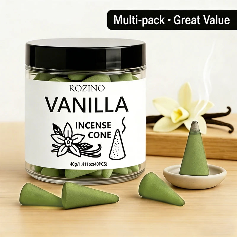 40-Pack Vanilla Incense Cones in Sealed Jar | Aromatherapy