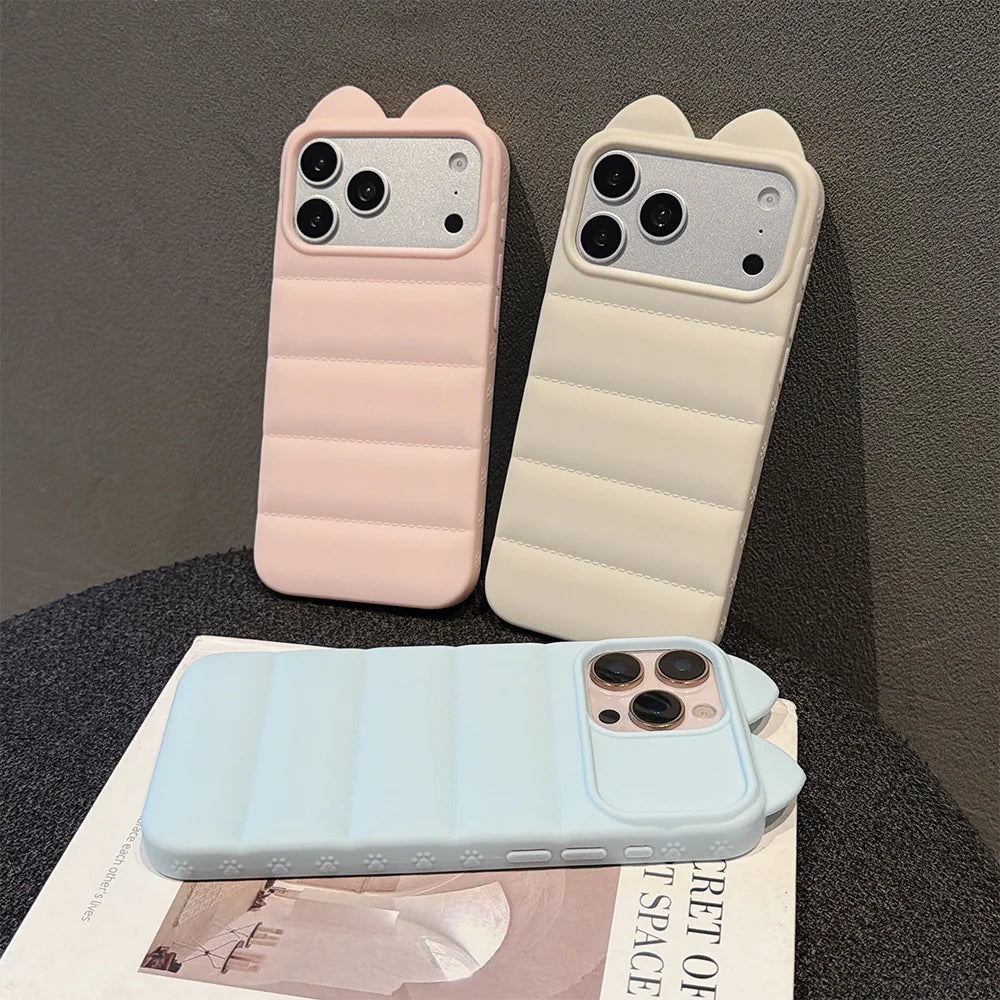 3D Cat Ear iPhone Case – Korean Cute Soft Silicone Cover