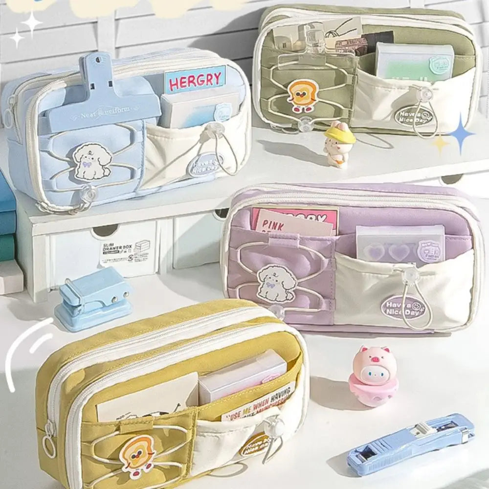Drawstring Canvas Pencil Bag – Multi-Layer Large Capacity