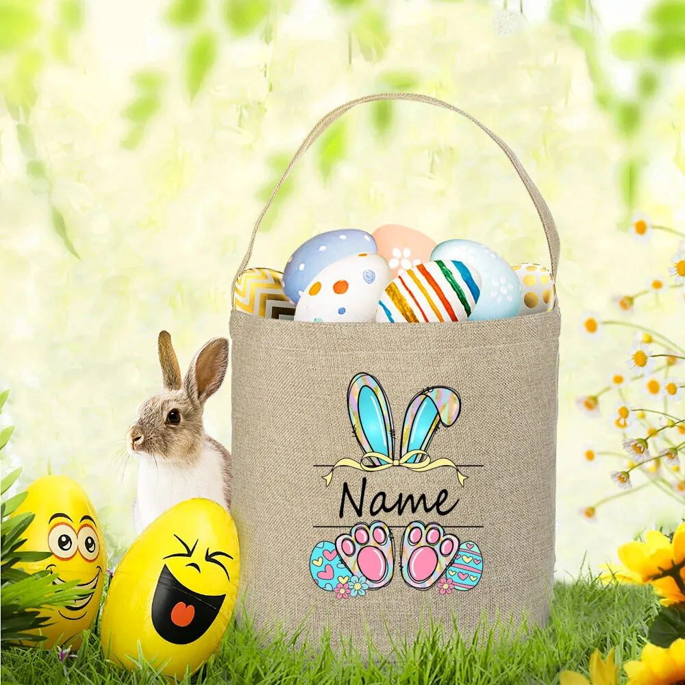 Personalized Easter Basket Tote Bag | Custom Name Candy Bucket