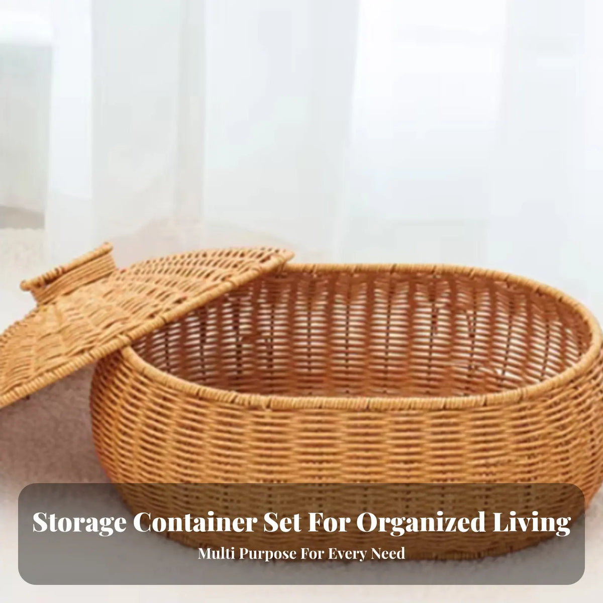 Round Rattan-Style Woven Basket with Lid | Aesthetic Storage Box