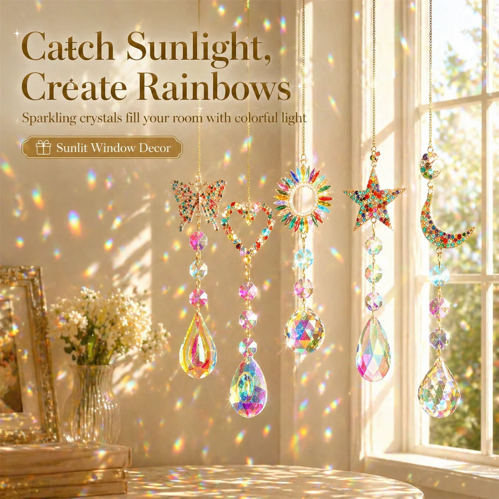 Crystal Suncatcher Set 4Pcs – Rainbow Window Hanging Ornaments