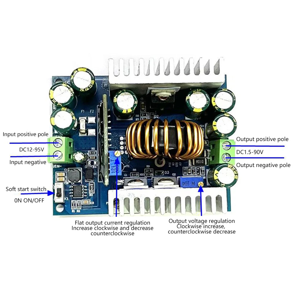 500W Buck Converter DC 12-95V to 1.5-90V 18A Adjustable Power Module
