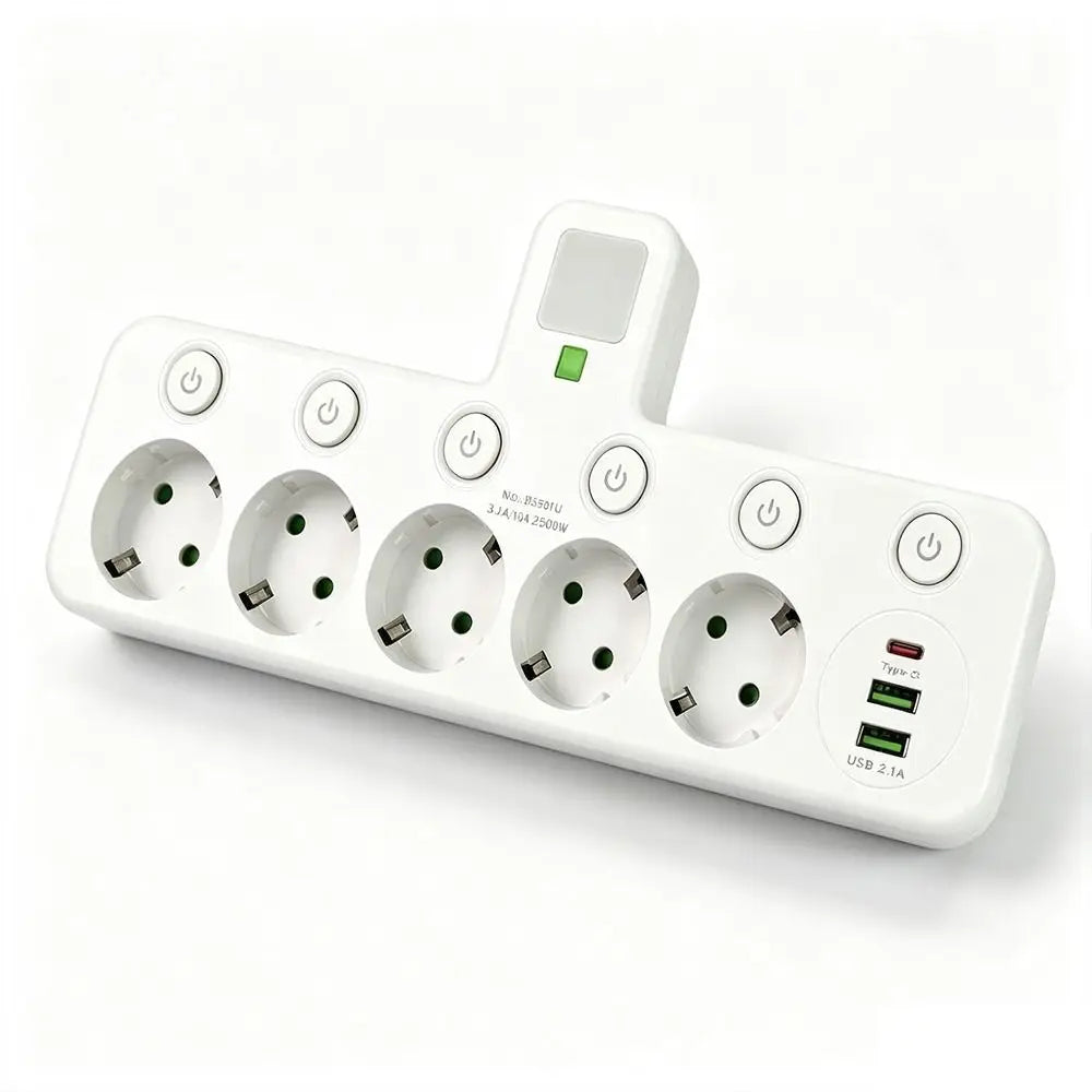 EU Wall Socket 2–5 Plugs with USB Type-C Ports | 2500W