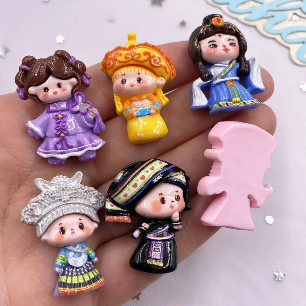 Kawaii Princess Girl Resin Flatback Figurines – 6/12PCS Craft Set