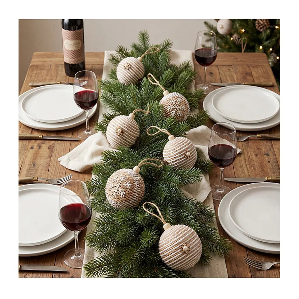 Rustic Christmas Ball Ornaments 12-Piece Jute Foam Set