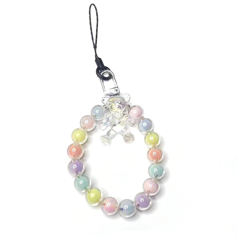 Crystal Macaron Beads Bear Phone Wrist Strap Lanyard