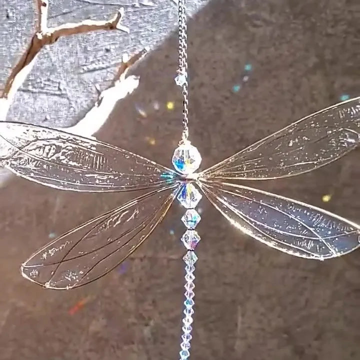 Dragonfly Suncatcher Pendant – Metal Wings & Crystal Window Decor