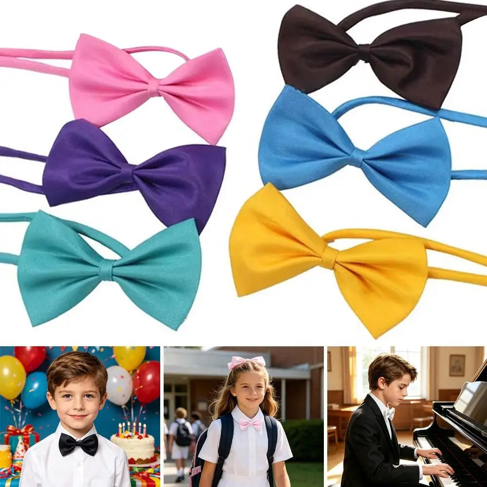 Kids Pre-Tied Adjustable Bow Tie – Solid Color Boys & Girls