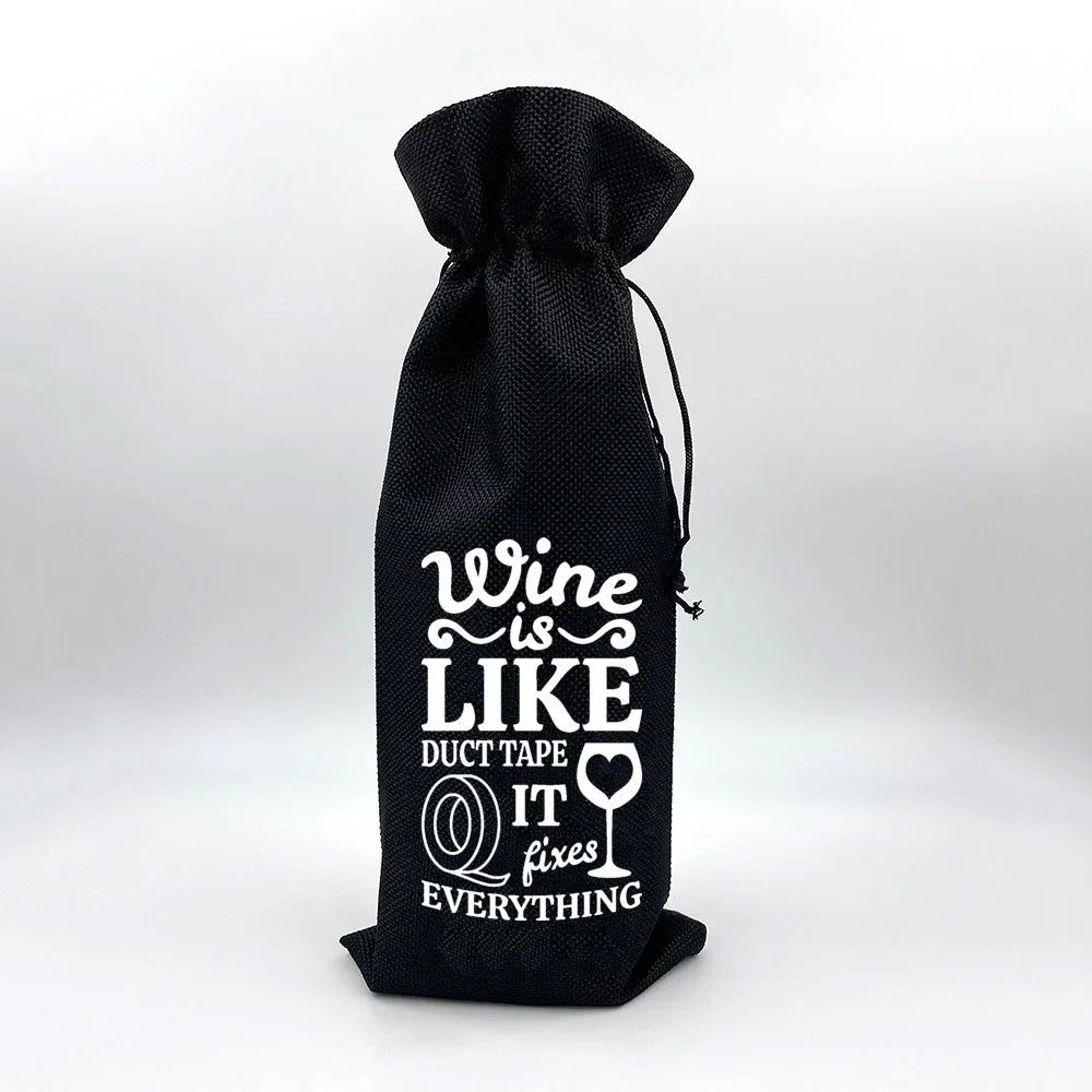 Wine Print Burlap Drawstring Bag – Reusable Eco Gift Pouch