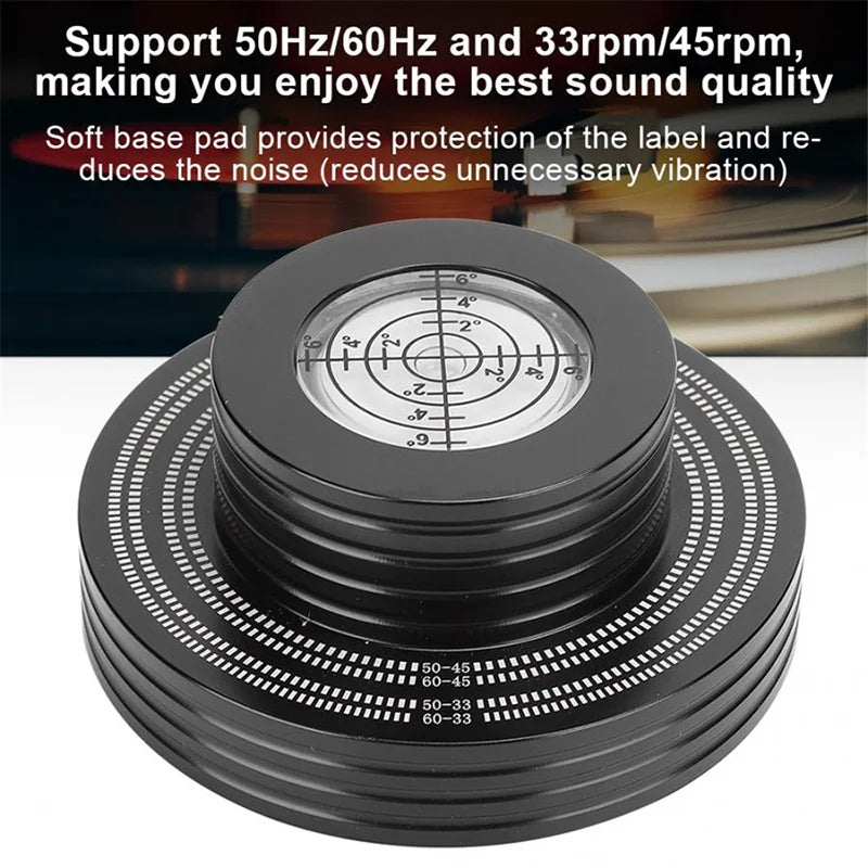 Aluminum LP Vinyl Record Stabilizer with Bubble Level | 33/45 RPM