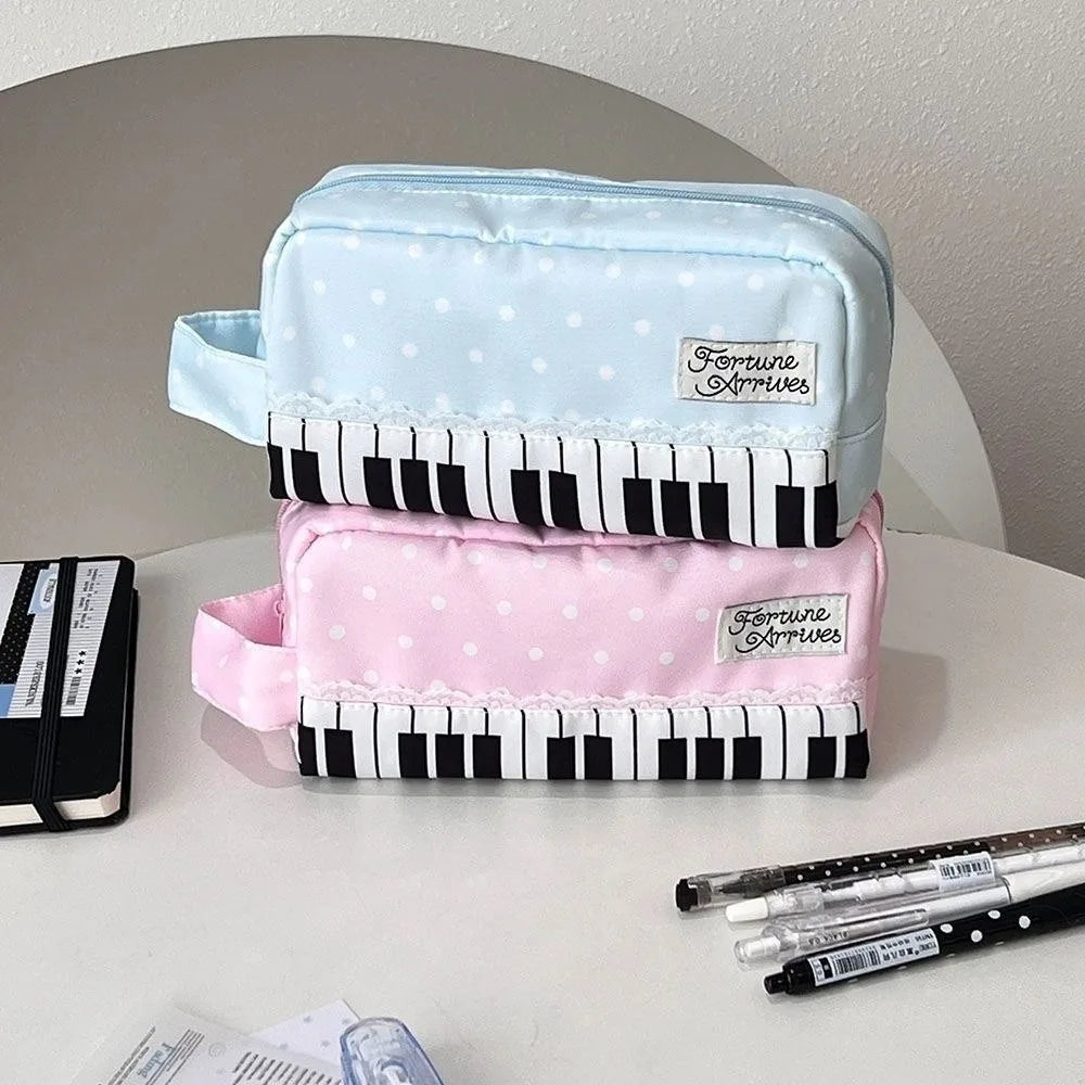 Polka Dot Piano Key Pencil Case – Large Capacity Pen Bag