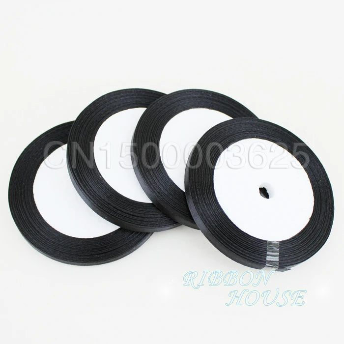 5-Pack Black Satin Ribbon 1/4" 6mm – 125 Yards Gift & Crafts