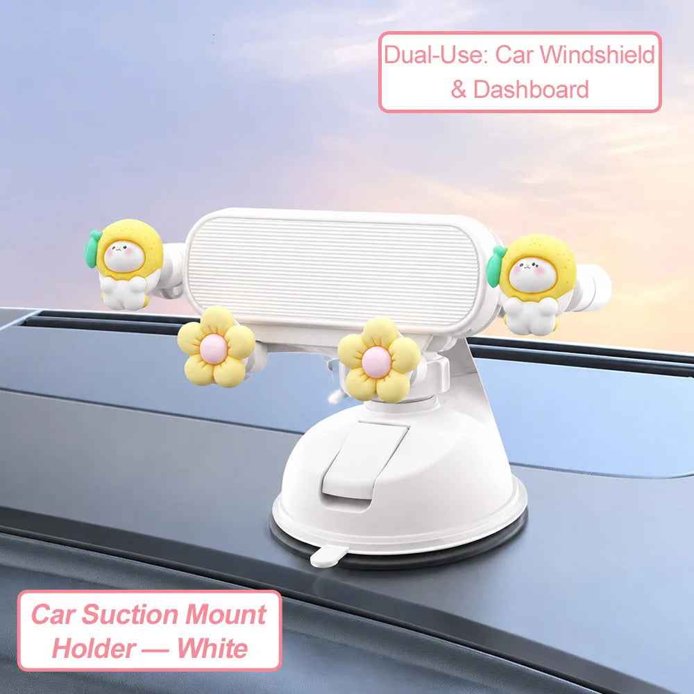 Cute Rabbit Tulip Car Phone Holder – Suction Cup Dashboard Mount