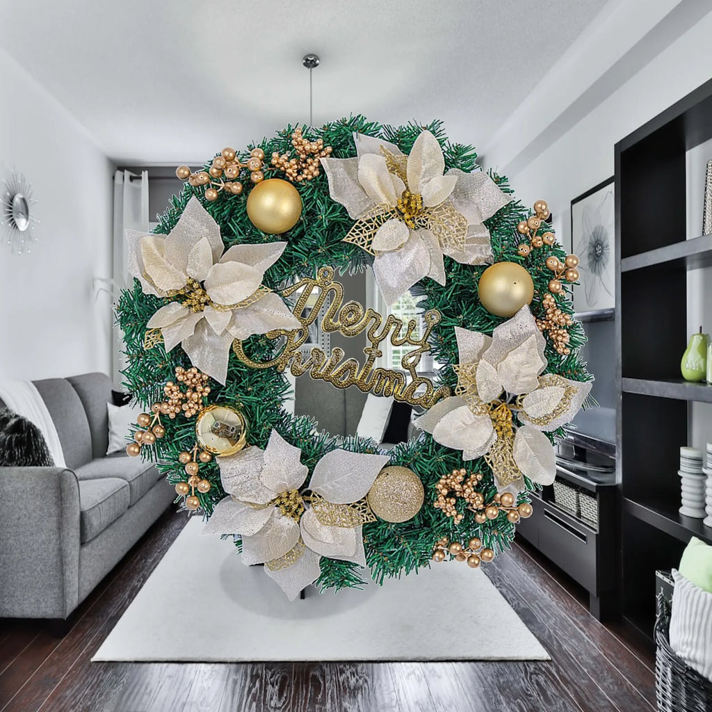 Christmas Wreath with Ball Ornaments – Artificial Front Door Decor