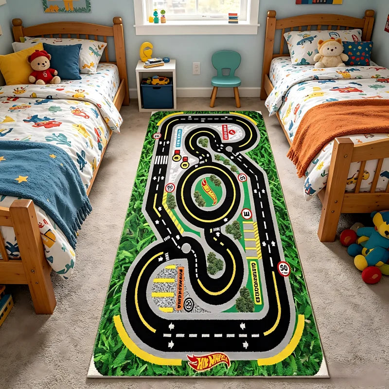 City Road Racing Track Kids Play Rug | Anti-Slip Floor Mat