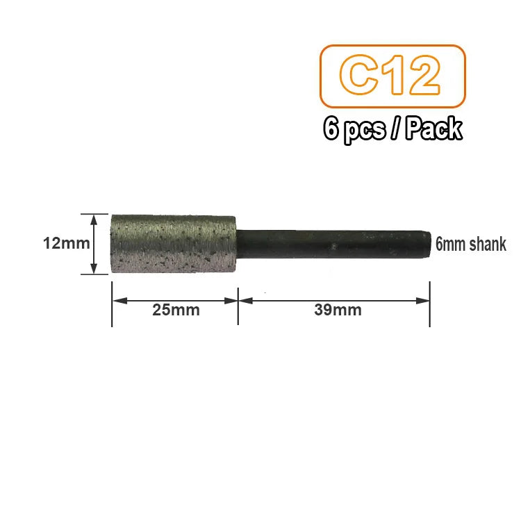 6-Piece Sintered Diamond Grinding Heads – OD 6–16mm Stone Carving