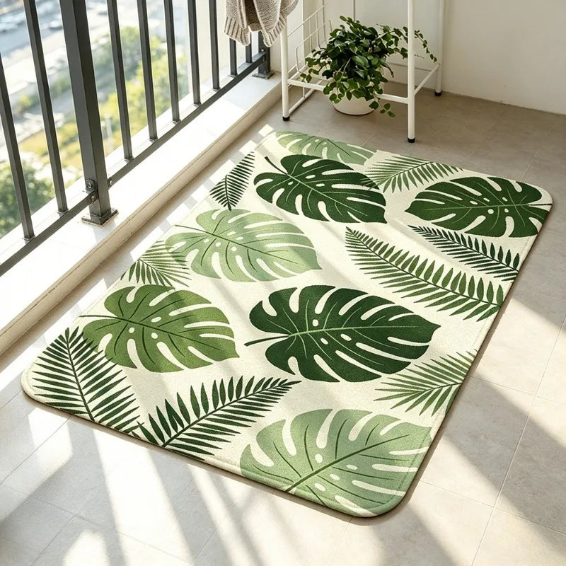 VIKAMA Boho Tropical Plant Flannel Rug – Washable Indoor Mat