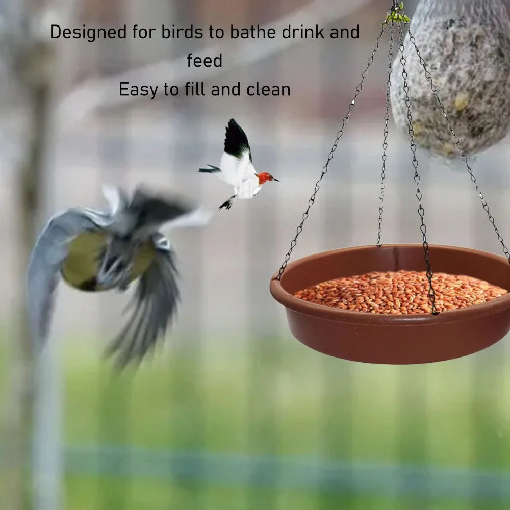 Hanging Bird Bath & Feeder – Shallow Bowl with Iron Chain