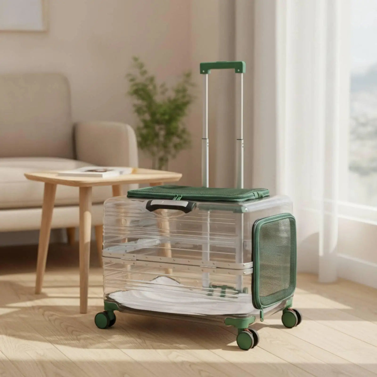Wheeled Transparent Hard-Sided Pet Carrier Suitcase for Cats & Dogs