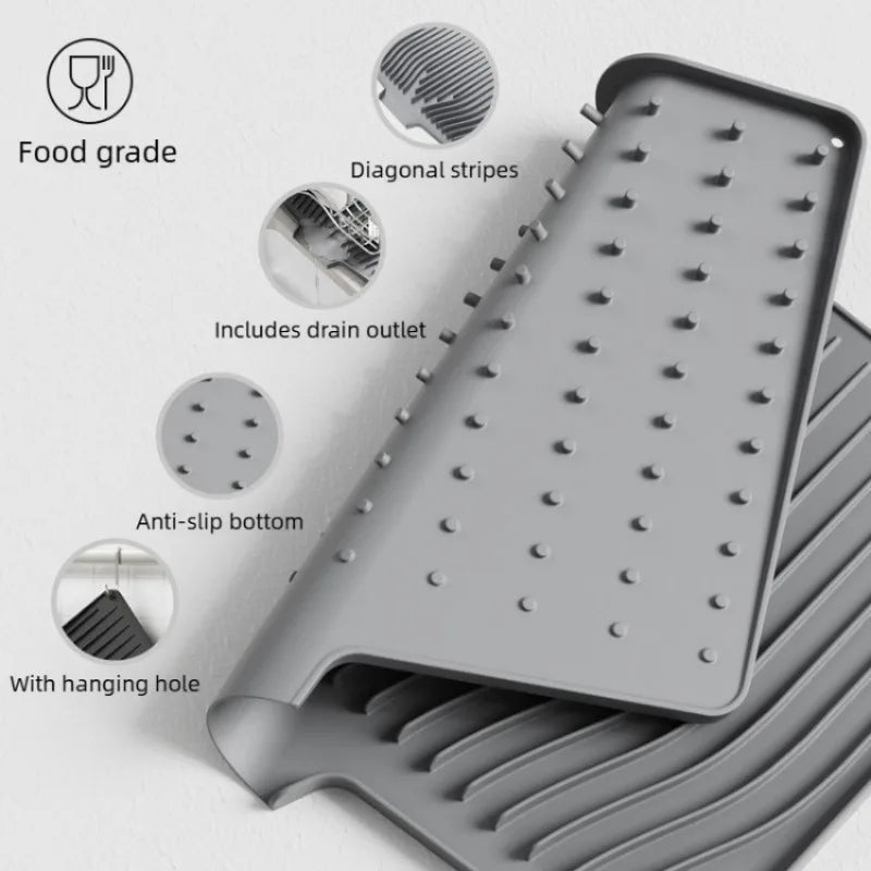 Silicone Inclined Drainage Drying Mat – Kitchen Sink & Counter