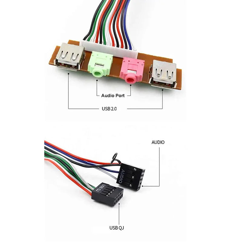 PC Case Front Panel – 2 USB & 3.5mm Audio/Mic Adapter
