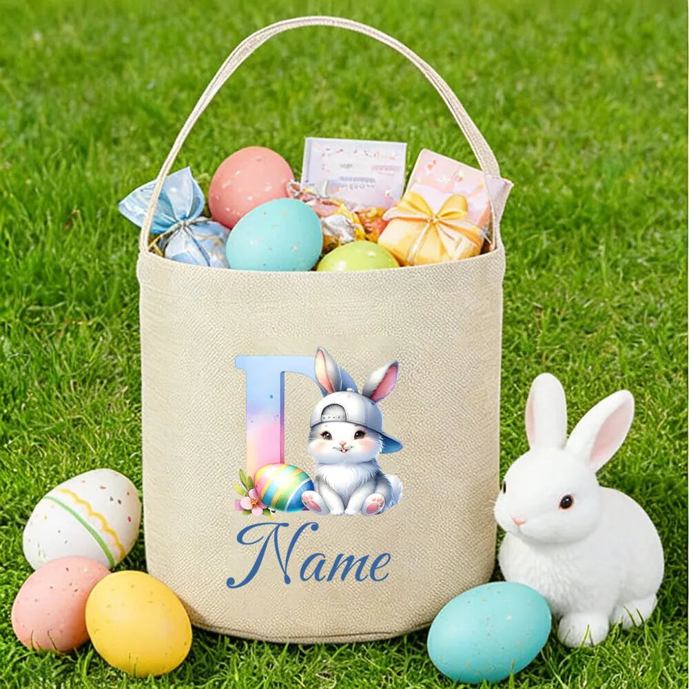 Personalized Bunny Easter Basket for Kids – Custom Name Bag