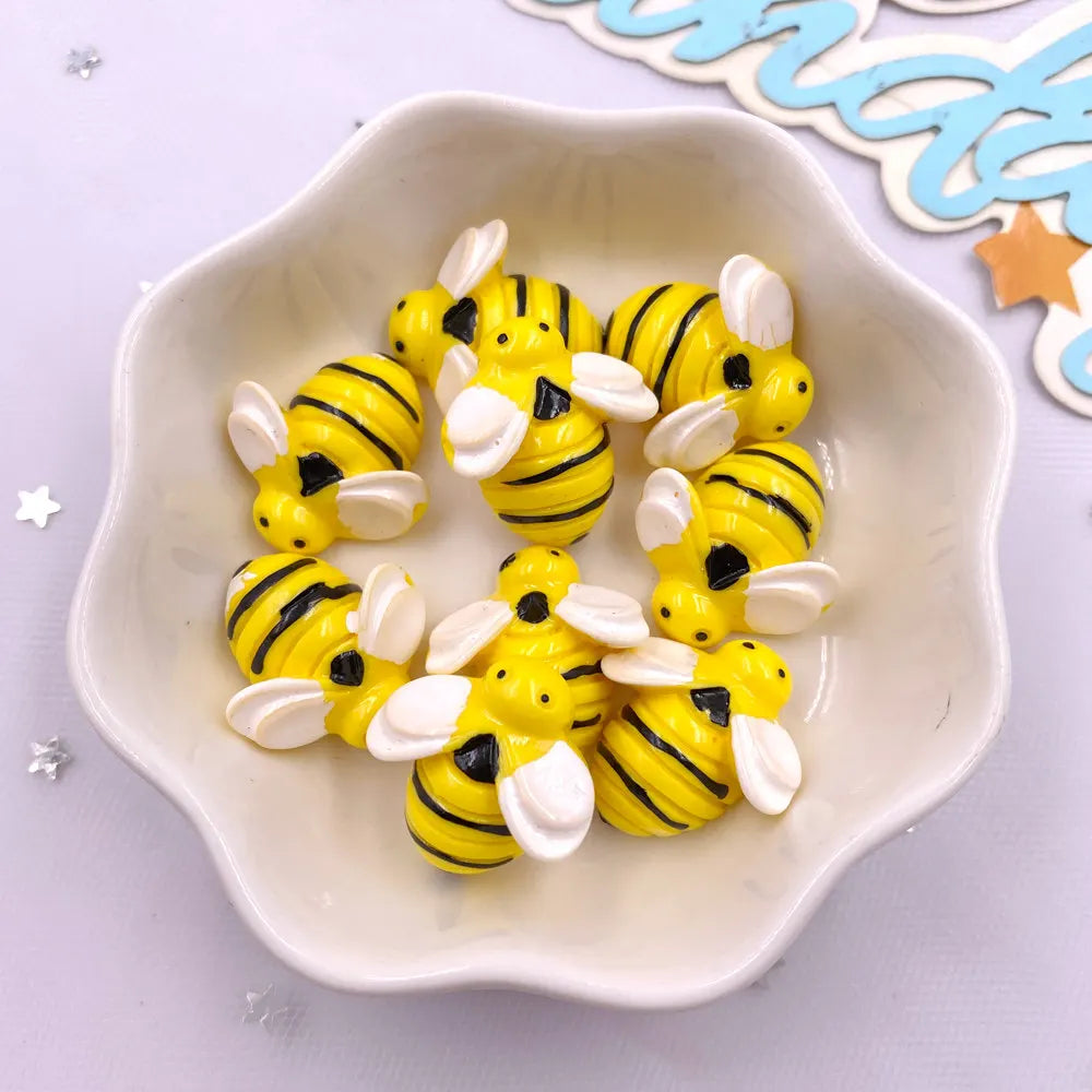 10PCS 3D Resin Bee & Flower Flat Back Figurines for DIY Crafts