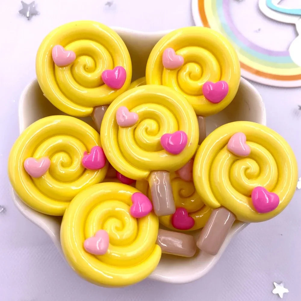 Resin Love Lollipop Flatback Cabochons 10pcs – DIY Craft Embellishments